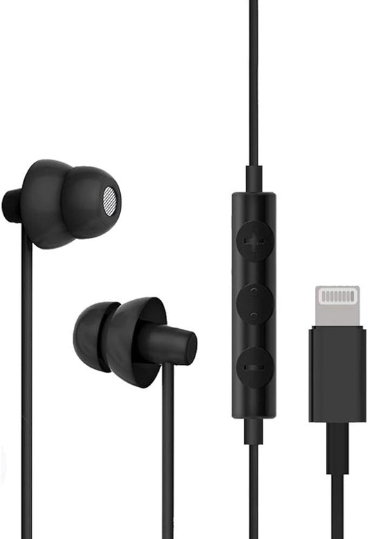 MAXROCK iPhone 13/14 Earphones Wired in Ear Sleep Lightning Earbuds (Apple MFi Certified) Sleep Headphones with Microphone/Remote for iPhone 12/11/Pro Max/Xr/Xs Max/X/8/7 - Black