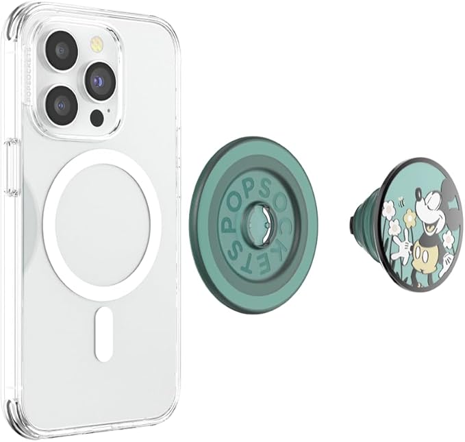 PopSockets Phone Grip for MagSafe with Kickstand, Magnetic Stand, Swappable Top, Secure Hold for iPhone MagSafe Cases, Phone & Tablet Grip, Disney - Enamel Tonal Flower Mickey