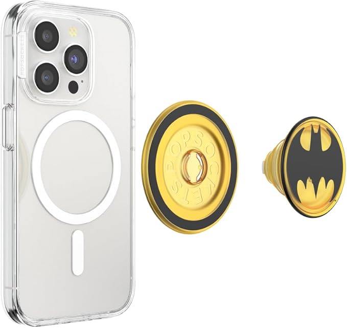 PopSockets Phone Grip for MagSafe with Kickstand, Magnetic Stand, Swappable Top, Secure Hold for iPhone MagSafe Cases, Phone & Tablet Grip, Batman - Translucent Bat Symbol