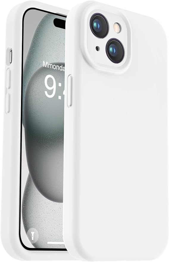 Vooii Compatible with iPhone 15 Plus Case, Upgrade Liquid Silicone [Enhanced Camera Protection] [Soft Anti-Scratch Microfiber Lining] Shockproof Phone Case for iPhone 15 Plus 6.7 inch - White