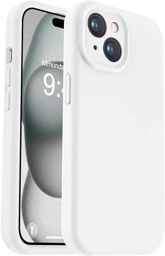 Vooii Compatible with iPhone 15 Case, Upgrade Defender Liquid Silicone, [Enhanced Camera Protection] [Soft Anti-Scratch Microfiber Lining] Shockproof Phone Case for iPhone 15 6.1 inch - White