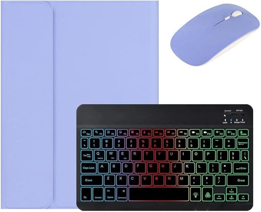 Backlit Keyboard Case for Galaxy Tab S9 FE+ 12.4″/ Tab S10+ / Tab S9+ / Tab S8+/S7+/S7 FE 12.4 inch Case with Mouse and Magnetic Detachable Backlight Color Keyboard,Purple+Black
