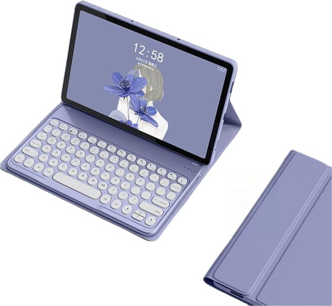 Keyboard Case for Lenovo Tab M11 (TB-330FU/TB-330XU) 11 inch, Cute Color Folio Stand Cover with Round Key Magnetic Detachable Keyboard for Lenovo Tab M11 2024 11'', Purple