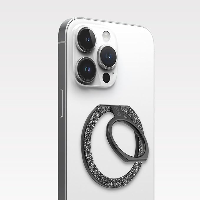 PureGear Magnetic Phone Grip Ring Stand, Magnetic Phone Ring Holder for MagSafe iPhone 16, 16Pro, 16Plus, 16ProMax, 15, 15Plus, 14, 14ProMax, 13, 12, Adjustable Kickstand(Brushed Black Glitter)