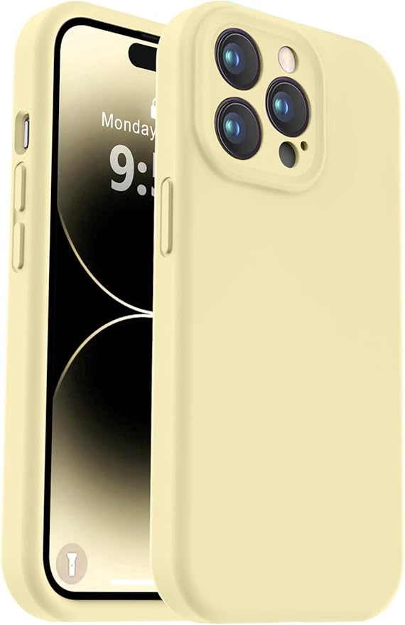Vooii Compatible with iPhone 14 Pro Case, Liquid Silicone Upgrade [Camera Protection] [Soft Anti-Scratch Microfiber Lining] Shockproof Phone Case for iPhone 14 Pro 6.1 inch - Creamy Yellow