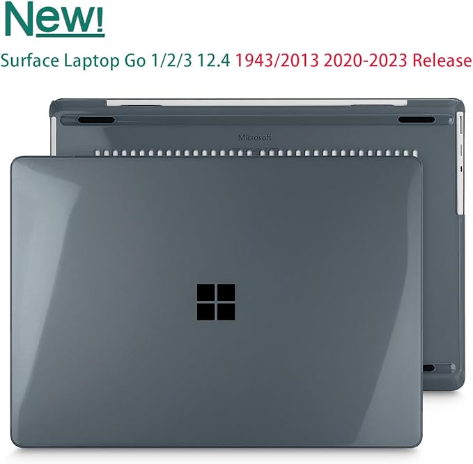 Tuiklol Case for 12.4 Inch Microsoft Surface Laptop Go 3/2 / 1 2023-2020 Releases, Plastic Hard Shell Case with Screen Protector and Keyborad Cover +Dust Plugs Model 2013/1943,Crystal Black