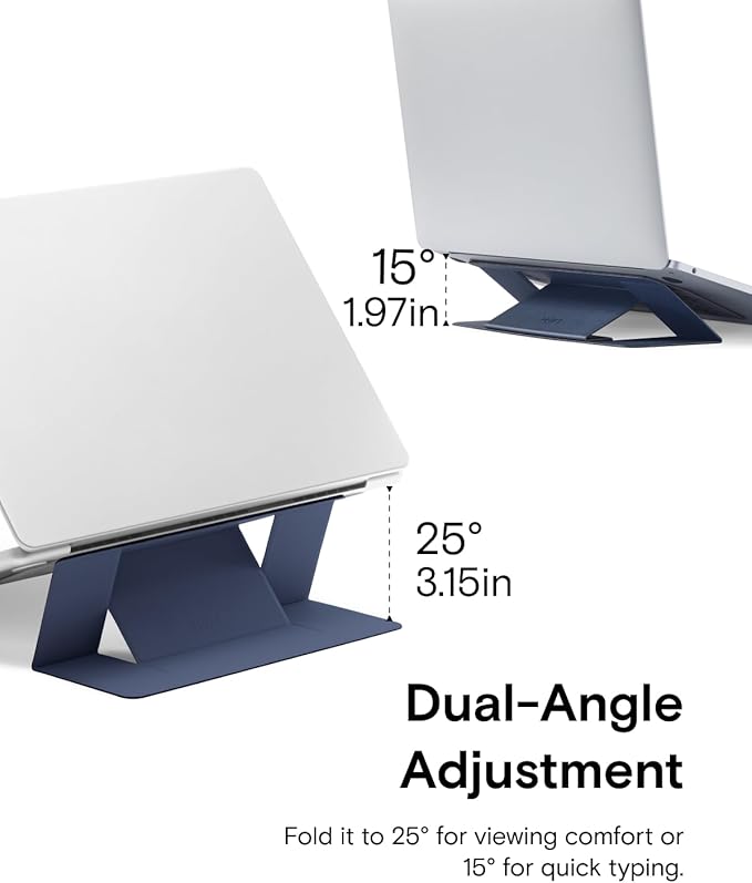 MOFT Laptop Stand for Desk, Adhesive MacBook Computer Stand with 2 Adjustable Viewing Angles, Foldable and Portable Laptop Riser Compatible with 11"-16" Laptops, Navy Blue(Adhesive Version)