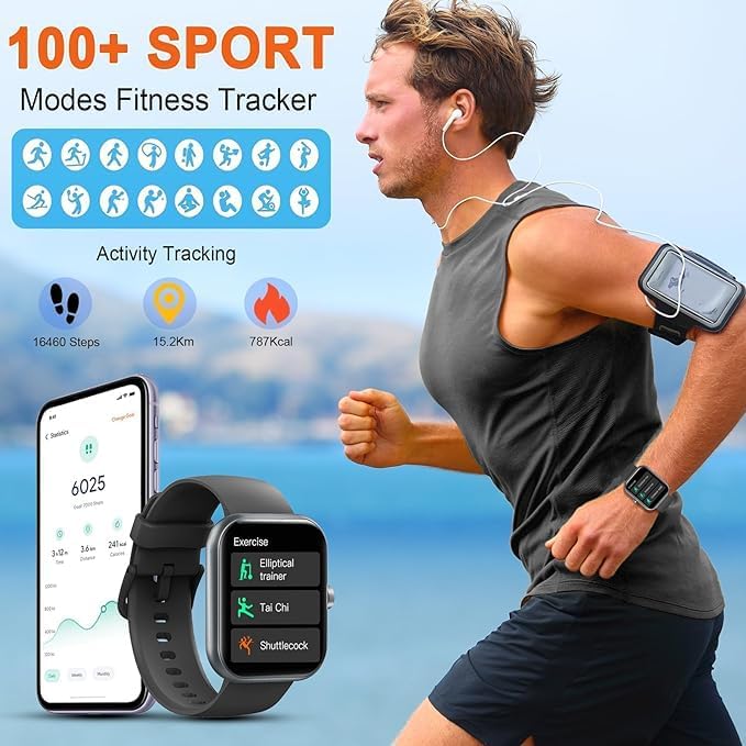 Smart Watch, 1.96" for Men Women (Answer/Make Call), Fitness Tracker with 100+ Sport Modes, IP68 Waterproof, Heart Rate/Sleep Monitor, Spo2, Pedometer, Activity Tracker for Android iOS, V71-2
