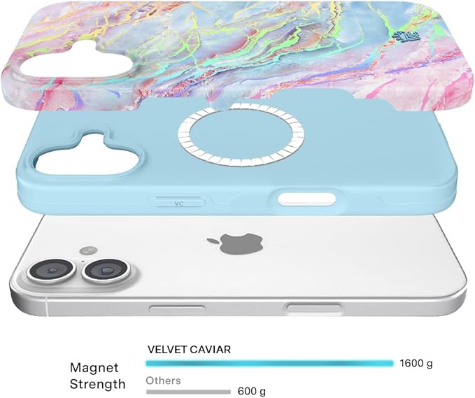 VELVET CAVIAR Case for iPhone 17 | Compatible with MagSafe | 10ft Drop Tested | Protective Designer Cases | Holographic Moonstone Marble