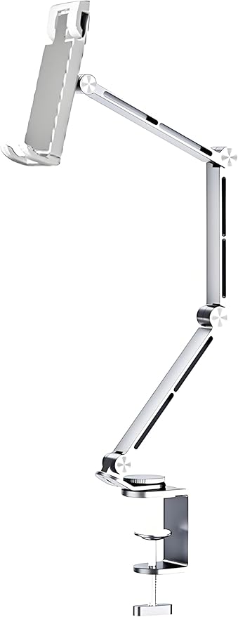 Rotatable Holder Stand Tablet Holder Multi-Angle Design Phone Clip Swivel Mount Desktop Aluminum Alloy Cantilever Bed Desk Home Live Folding Bracket Compatible with 4"-13" Phone Tablet (Silver)