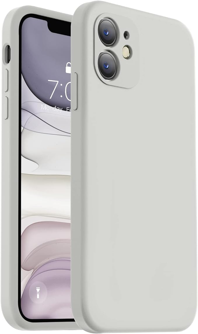 Vooii Compatible with iPhone 11 Case, Upgraded Liquid Silicone with [Flat Edges] [Camera Protection] [Soft Anti-Scratch Microfiber Lining] Phone Case for iPhone 11 6.1 inch - Stone