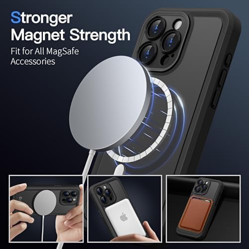 COOLQO Magnetic for iPhone 12 Pro Case, Compatible with MagSafe, Dual Layer Design Military Grade Protection, Translucent Matte Scratch-Resistant Back Protective Shockproof Phone Case, Black