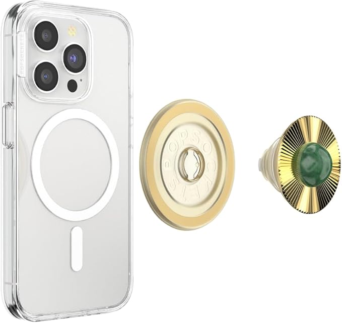 PopSockets Phone Grip for MagSafe with Kickstand, Magnetic Stand, Swappable Top, Secure Hold for iPhone MagSafe Cases, Phone & Tablet Grip, Cute PopSockets - Gem Brooch Jade