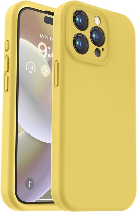 Vooii Compatible with iPhone 15 Pro Case, Upgrade Defender Liquid Silicone, [Enhanced Camera Protection] [Soft Anti-Scratch Microfiber Lining] Shockproof Phone Case iPhone 15 Pro - Canary Yellow