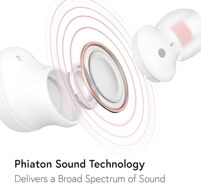 Phiaton Bonobuds Plus Digital Hybrid Active Noise Cancelling True Wireless Earbuds with Qualcomm Snapdragon Sound (Floral White)