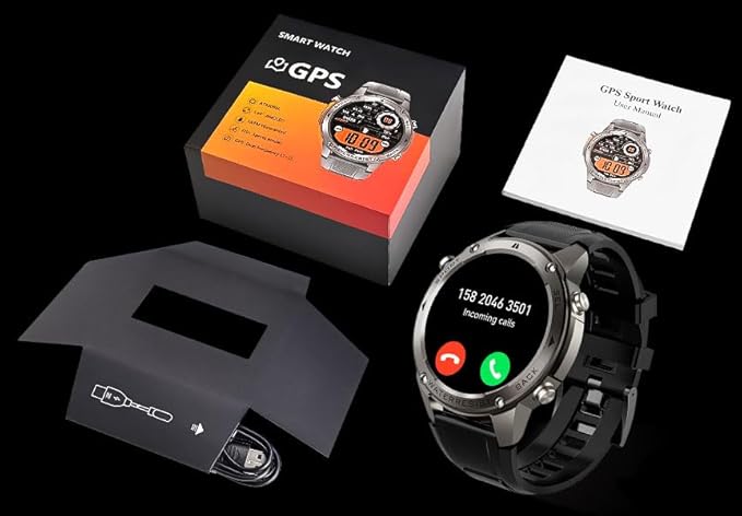 Military Smart Watch for Men GPS 6 Satellite Positioning Compass 164 Feet Water-Resistant for Swimming 500mAh Battery Make Answer Call Rugged Metal Body Smartwatch 1.43" AMOLED Always On Display Watch