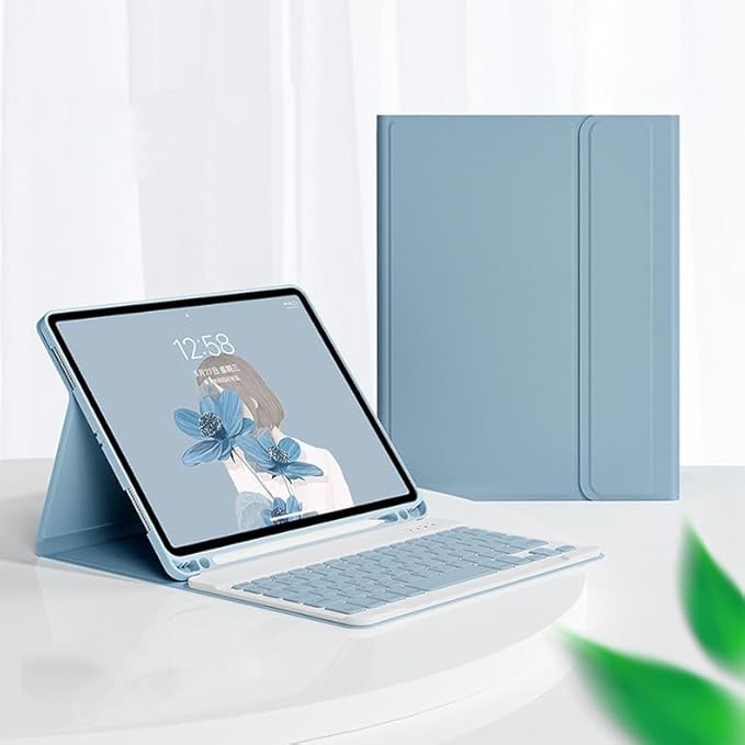 Color Keyboard for Galaxy Tab S10 FE / S9 FE 10.9", Tab S9/S8/S7 11" Case with Cute Detachable Bluetooth Keyboard Lightweight Folio Cover with Pen Holder,Mist Blue