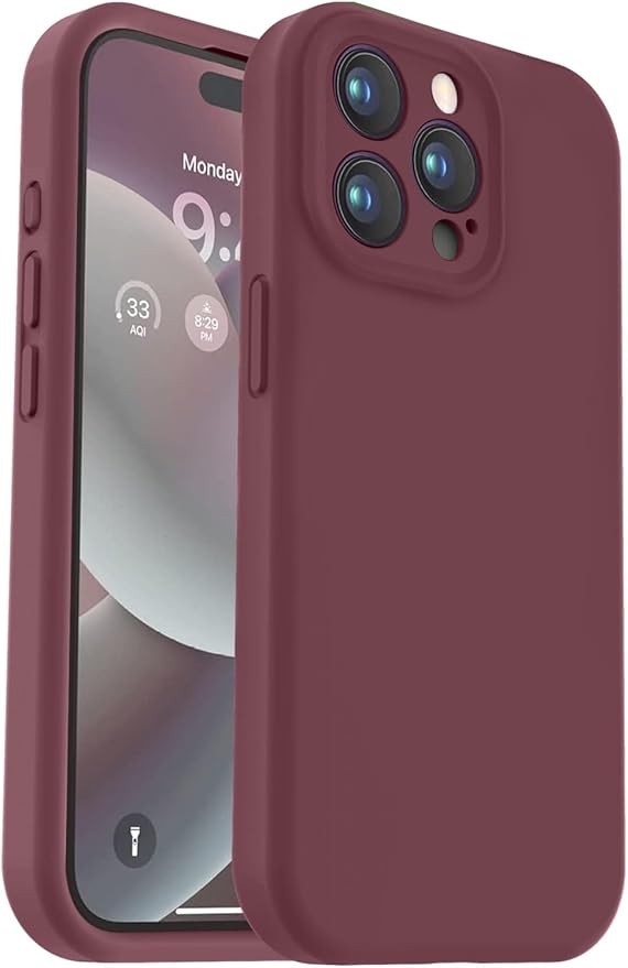 Vooii Compatible with iPhone 15 Pro Case, Upgrade Defender Liquid Silicone, [Enhanced Camera Protection] [Soft Anti-Scratch Microfiber Lining] Shockproof Phone Case iPhone 15 Pro 6.1 inch - Plum