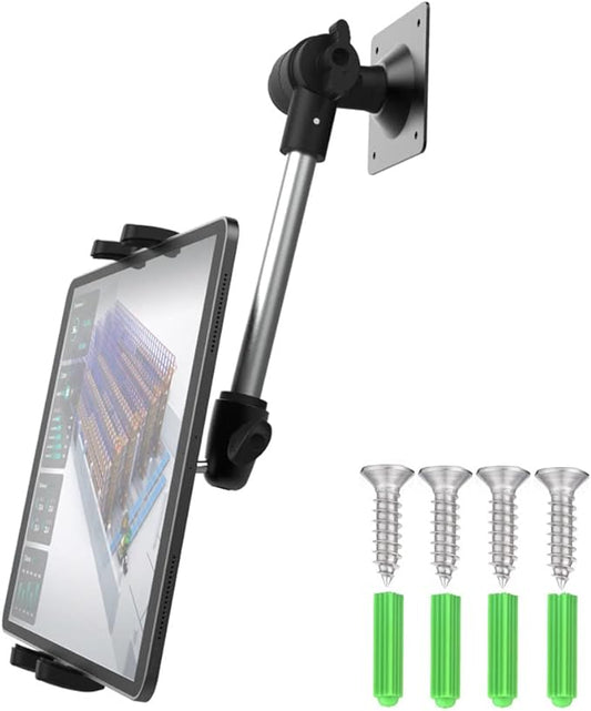Wall Mount Tablet Holder for 4-13” iPad Phone, Universal Flexible Metal Heavy Duty Wall Stand for iPad Pro 12.9 Air Mini, Samsung Tab, Kindle Fire HD, iPhone - for Kitchen, Bedroom, Warehouse