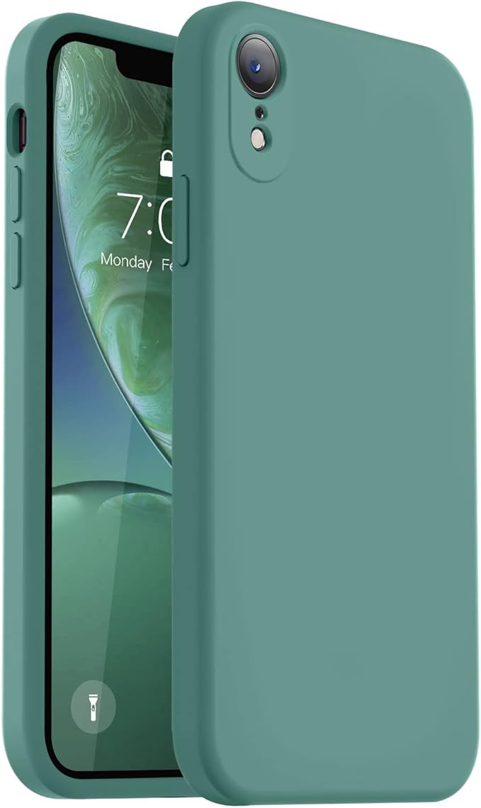 Vooii Compatible with iPhone XR Case, Upgraded Liquid Silicone with [Flat Edges] [Camera Protection] [Soft Anti-Scratch Microfiber Lining] Phone Case for iPhone 10 XR 6.1 inch - Pine Green