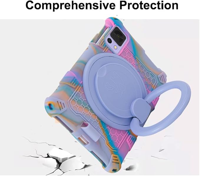 Tablet Case for ALLDOCUBE iPlay 50 Mini/60 Mini/DOOGEE T20 Mini/TCL/Samsung Galaxy Tab A 8.4 inch Soft Anti-Stress Silicone Case with Rotate Stand/Pencil Holder/Shoulder Strap/Pen (Colorful Purple)