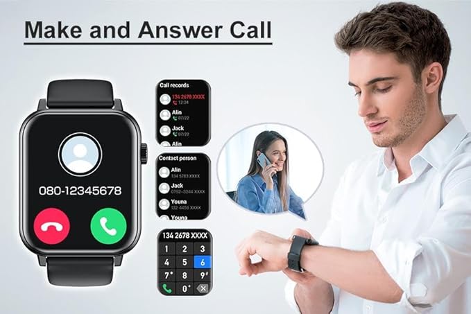 Smart Watch for Men Women 1.96" HD Screen Smartwatch Answer/Make Calls 100+ Sport Modes IP68 Waterproof Fitness Tracker with Step Counter,Sleep & Heart Rate Monitor for Android iOS Phones