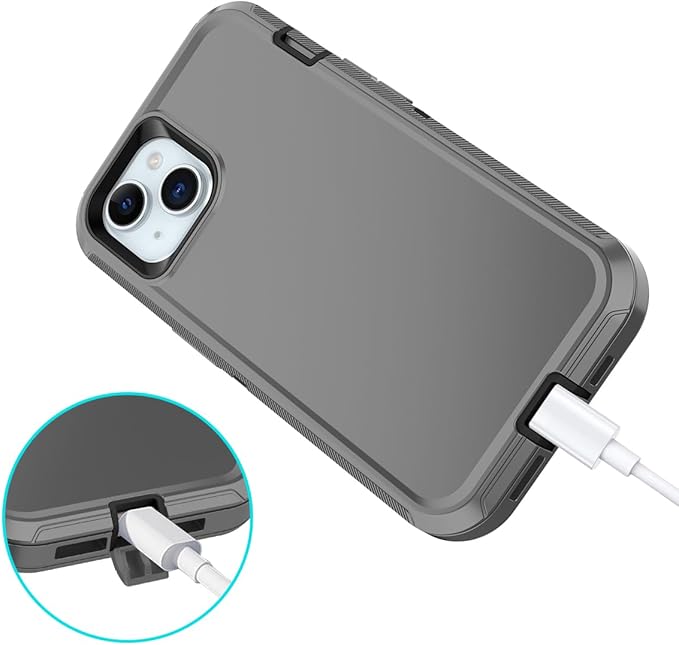 for iPhone 15 Case Shockproof Dust/Drop Proof 3-Layer Full Body Protection [Without Screen Protector] Rugged Heavy Duty Cover Case for Apple iPhone 15 6.1" 2023,Grey/Black