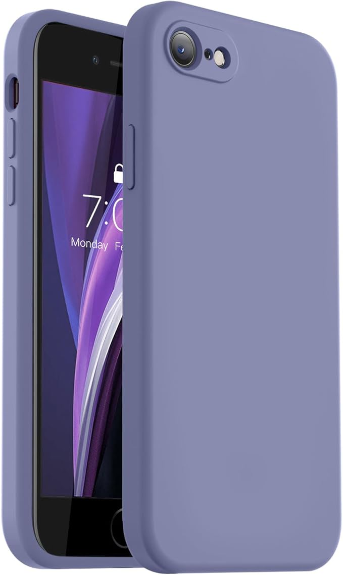 Vooii for iPhone SE Case 2022/3rd/2020,iPhone 8/7 Case, Upgraded Liquid Silicone with [Flat Edges] [Camera Protection] [Soft Anti-Scratch Microfiber Lining] Phone Case for iPhone SE - Lavender Grey