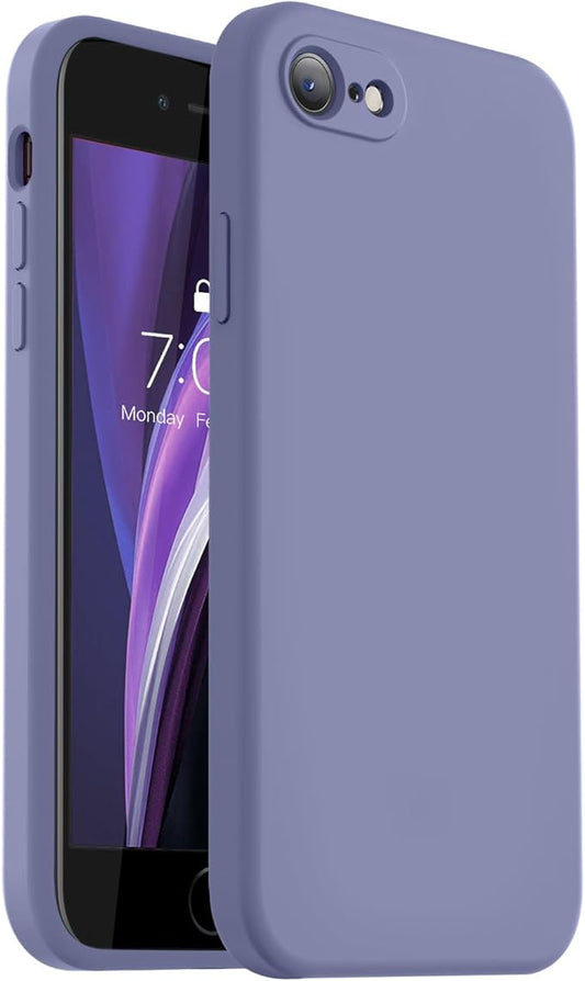 Vooii for iPhone SE Case 2022/3rd/2020,iPhone 8/7 Case, Upgraded Liquid Silicone with [Flat Edges] [Camera Protection] [Soft Anti-Scratch Microfiber Lining] Phone Case for iPhone SE - Lavender Grey