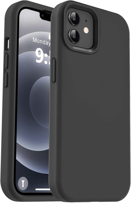 Vooii Compatible with iPhone 12 Case/iPhone 12 Pro Case, Liquid Silicone Upgrade [Soft Anti-Scratch Microfiber Lining] [Shockproof Drop Protection] Phone Case 6.1 inch - Black