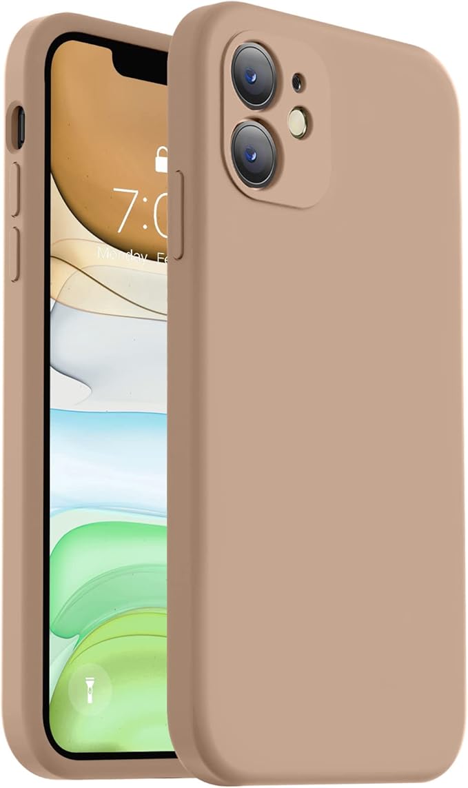 Vooii Compatible with iPhone 11 Case, Upgraded Liquid Silicone with [Flat Edges] [Camera Protection] [Soft Anti-Scratch Microfiber Lining] Phone Case for iPhone 11 6.1 inch - Light Brown