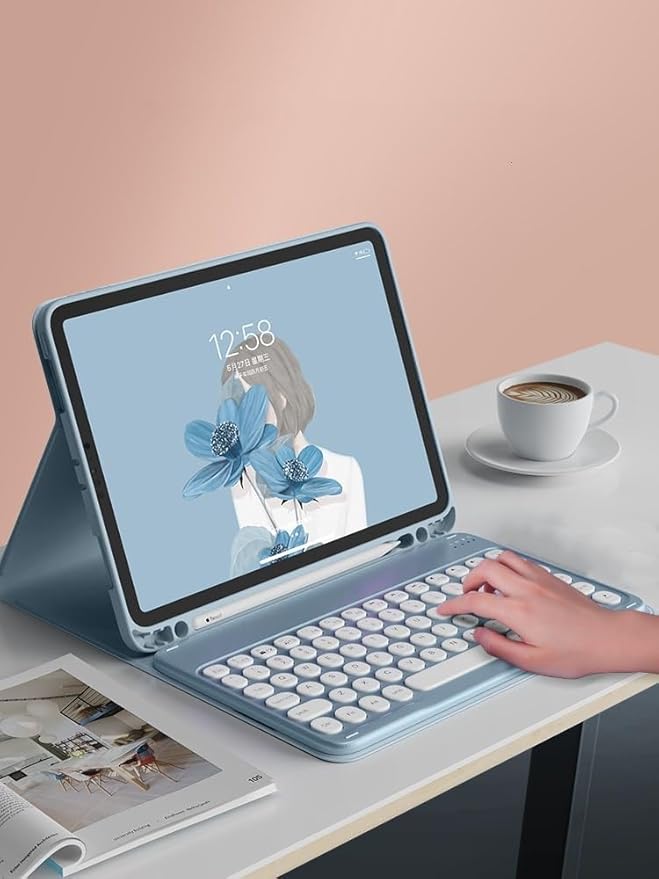 HENGHUI Keyboard Case for Galaxy Tab A9 8.7 inch 2023 (SM-X110/X115/X117) Keyboard Case Cute Round Key Color Keyboard Wireless Detachable BT Keyboard Cover,DarkGreen