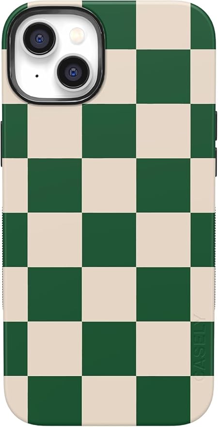 Casely iPhone 14 Case | Fit Check | Green Checkerboard | Compatible with MagSafe | Bold Protective Design