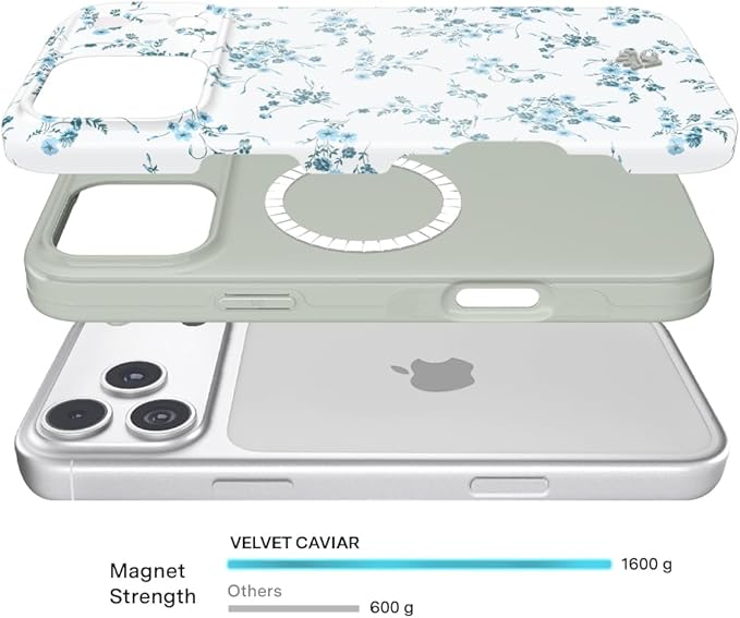 VELVET CAVIAR Case for iPhone 17 Pro | Compatible with MagSafe | 10ft Drop Tested | Protective Designer Cases | French Blue Floral