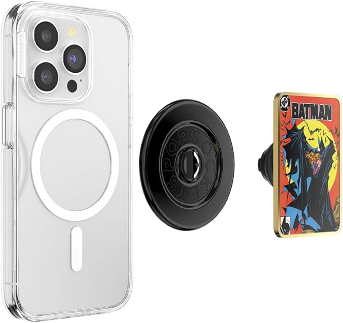 PopSockets Phone Grip for MagSafe with Kickstand, Magnetic Stand, Swappable Top, Secure Hold for iPhone MagSafe Cases, Phone & Tablet Grip, Batman - Enamel Comic Cover
