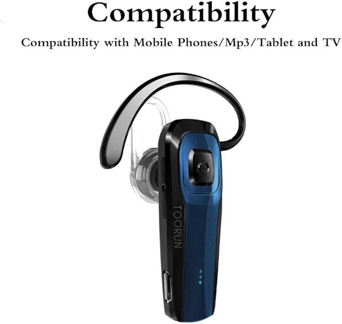 Bluetooth Earpiece, M26 Bluetooth Headset Handsfree V5.0 Wireless Earpiece Headphone with Noise Reduction and Microphone Compatible for Android iPhone Cell Phone Laptop - Blue