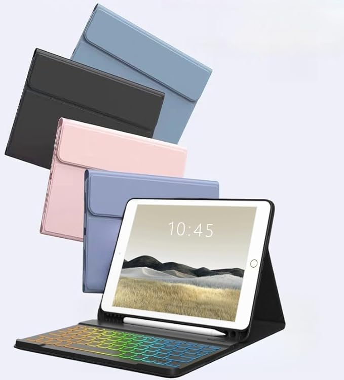 Keyboard Case for Galaxy Tab S10 Lite/ S10 FE/ S9 FE/S9/S8/S7, Slim Lightweight 7 Color Rainbow Backlight Detachable Magnetic Keyboard Cover with S Pen Holder, Mint Green