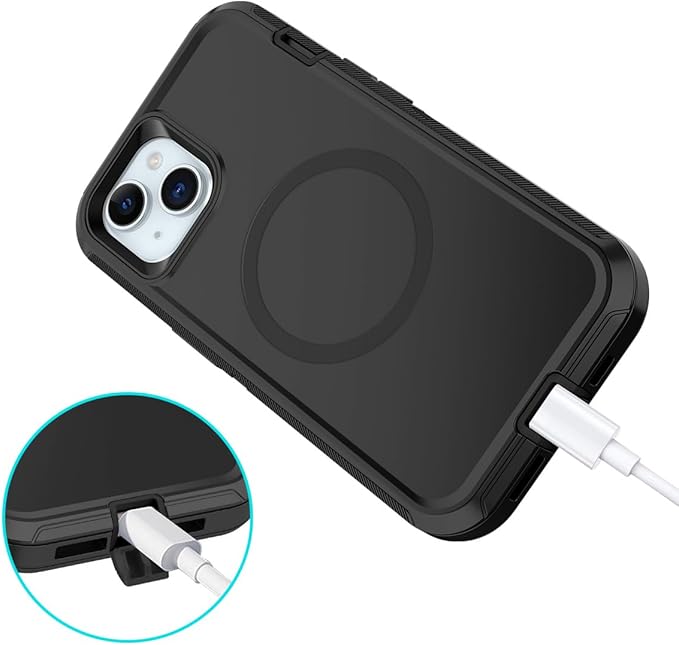 for iPhone 14 Plus Case,iPhone 15 Plus Case [Compatible with MagSafe] Shockproof 3-Layer Full Body Protection Rugged Heavy Duty Cover for Apple iPhone 14/15 Plus 6.7",Black