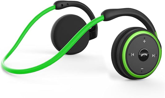 Small Bluetooth Headphones Wrap Around Head - Sports Wireless Headset with Built in Microphone and Crystal-Clear Sound, Foldable and Carried in The Purse, and 12-Hour Battery Life, Green