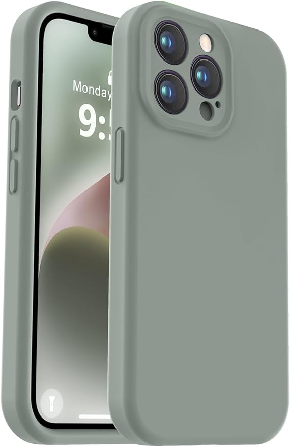 Vooii Compatible with iPhone 13 Pro Case, Liquid Silicone Upgrade [Camera Protection] [Soft Anti-Scratch Microfiber Lining] Shockproof Phone Case for iPhone 13 Pro 6.1 inch - Calke Green