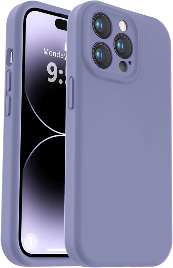 Vooii Compatible with iPhone 14 Pro Case, Liquid Silicone Upgrade [Camera Protection] [Soft Anti-Scratch Microfiber Lining] Shockproof Phone Case for iPhone 14 Pro 6.1 inch - Lavender Grey