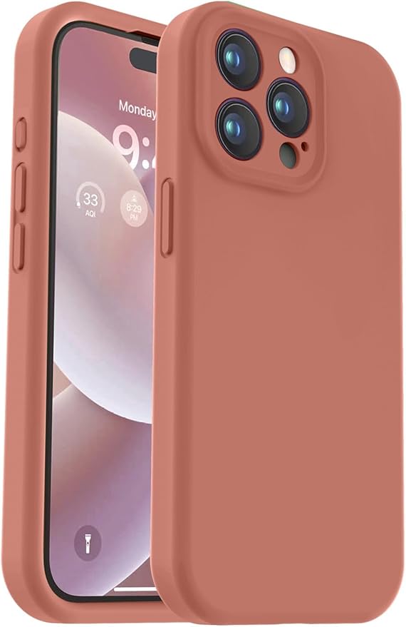 Vooii Compatible with iPhone 15 Pro Case, Upgrade Defender Liquid Silicone, [Camera Protection] [Soft Anti-Scratch Microfiber Lining] Shockproof Phone Case for iPhone 15 Pro 6.1 inch - Caramel