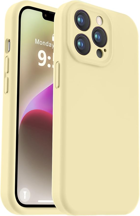 Vooii Compatible with iPhone 13 Pro Case, Liquid Silicone Upgrade [Camera Protection] [Soft Anti-Scratch Microfiber Lining] Shockproof Phone Case for iPhone 13 Pro 6.1 inch - Creamy Yellow