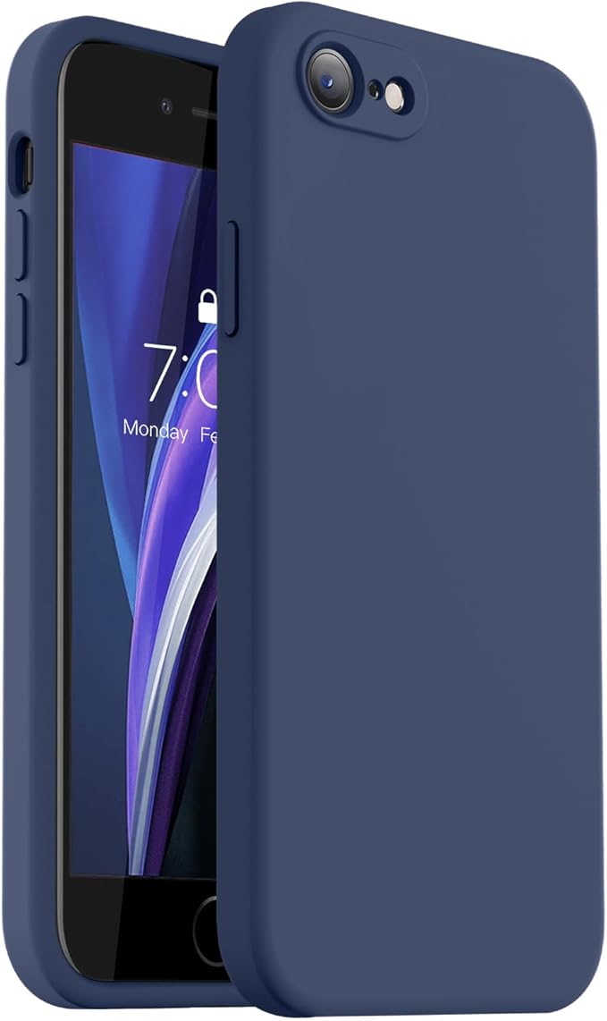 Vooii for iPhone SE Case 2022/3rd/2020,iPhone 8/7 Case, Upgraded Liquid Silicone with [Flat Edges] [Camera Protection] [Soft Anti-Scratch Microfiber Lining] Phone Case for iPhone SE - Navy Blue