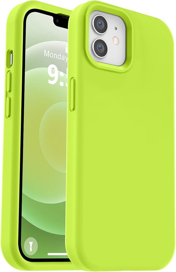 Vooii Compatible with iPhone 12 Case/iPhone 12 Pro Case, Liquid Silicone Upgrade [Soft Anti-Scratch Microfiber Lining] [Shockproof Drop Protection] Phone Case 6.1 inch - Fluorescent Green
