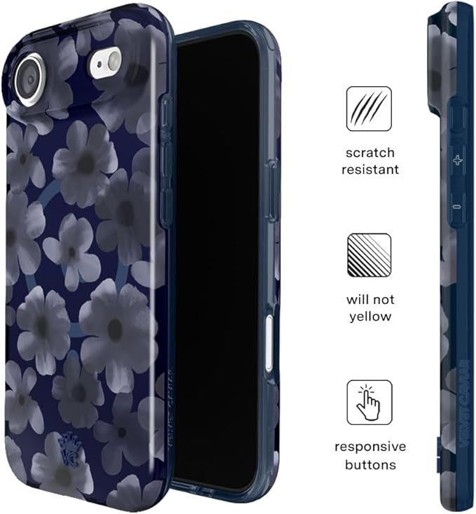 VELVET CAVIAR Case for iPhone 17 Air | Compatible with MagSafe | 10ft Drop Tested | Protective Designer Cases | Midnight Blossom Blue Flowers