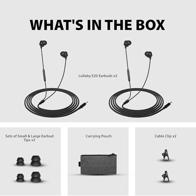 Avantree 2-Pack Wired Sleep Earbuds with Noise Blocking and Comfort for Side Sleepers – Ideal for ASMR and Sleep Music Lullaby E20