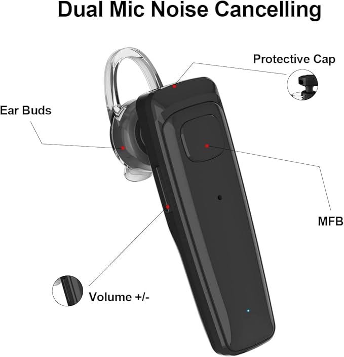 Bluetooth Headset - V5.0 Wireless Handsfree Earpiece Built-in Dual Mic Noise Cancelling, 10 Days Standby 16Hrs HD Talktime Ultralight Headset for iPhone Android Samsung Laptop(Black)