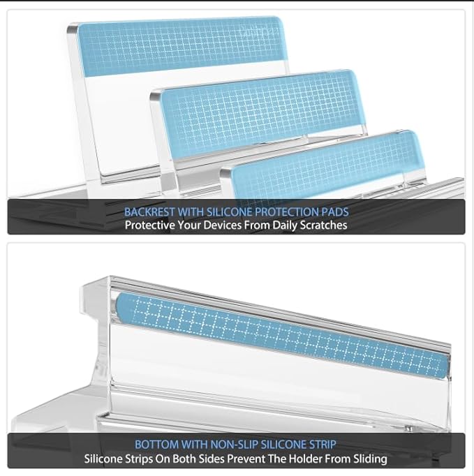 3-Slot Vertical Laptop Stand Laptop Holder for Desk Made of Premium Acrylic to Space-Saving for All Laptop/MacBook/Tablet/Phone (Transparent)