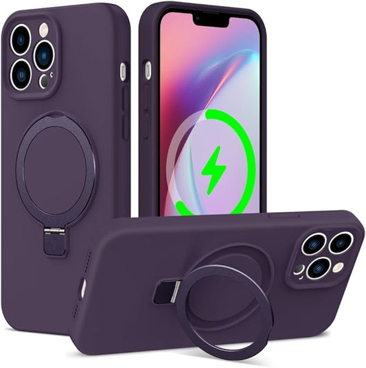 ZHK Liquid Silicone Designed for iPhone 13 pro Case with Magnet Stand, [Precise Camera Lens Protection][Mil-Grade Drop Shockproof][Soft Anti-Scratch Microfiber Lining] Slim Fit Cover, Purple